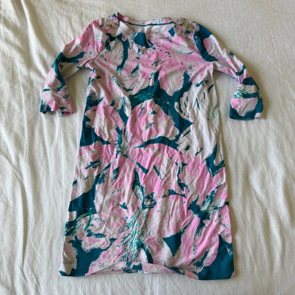 Lilly Pulitzer Girls Sophie Dress Pans Garden Pink Teal Floral Size Large 8-10‎